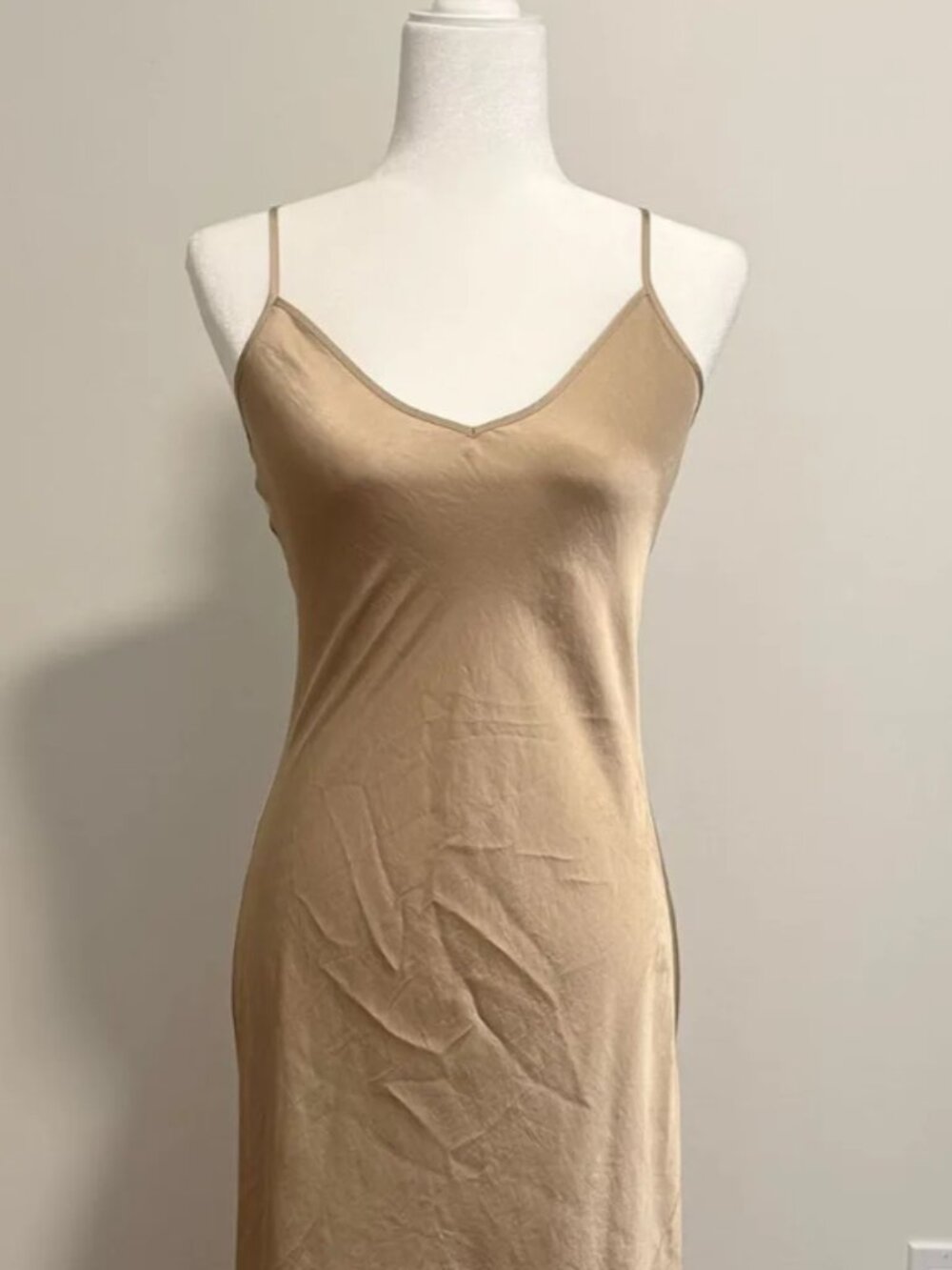 Aritzia (Wilfred) Only Slip Midi Dress in Champagne/Soft Gold